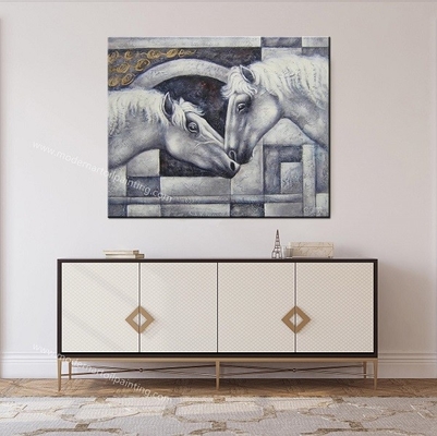 لوحة حصان قماش أفقي حديث 100٪ لوحات حيوانات مصنوعة يدويًا لتزيين المنزل فن قماش لمدخل الغرفة