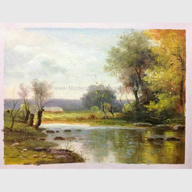 لوحات المناظر الطبيعية الزيتية الانطباعية الأصلية ، مناظر النهر الصخرية المصنوعة يدويًا على القماش
