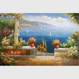 حديقة البحر الأبيض المتوسط ​​جدار الفن منظر البحر النفط اللوحة عطلة مرفأ