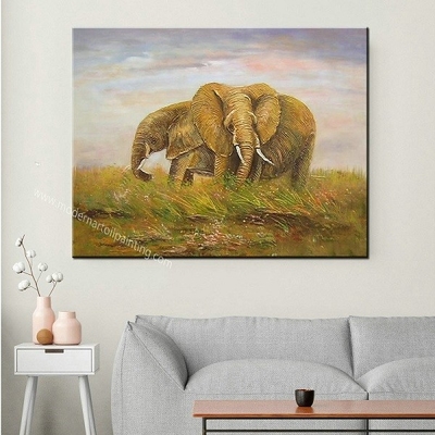 100٪ اليدوية الأسرة الفيل الحب لوحات زيتية على قماش لطيف الحيوان جدار الفن جدارية للديكور المنزل