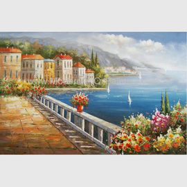 لوحة زيتية أوروبية من البحر الأبيض المتوسط ​​، لوحة زيتية لحديقة زهرة قماش مصنوع يدويًا