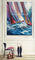 لوحة تجريدية للقوارب الشراعية سكين لوحات ، مرسومة باليد قماش زيتي سميك الفن